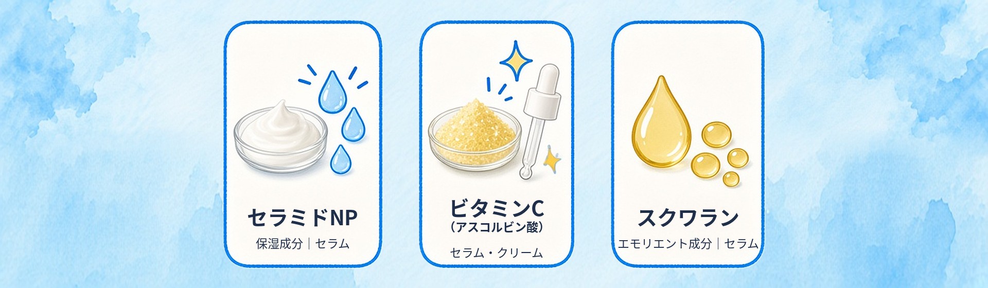 セラミドNP・ビタミンC（アスコルビン酸）・スクワランのイラスト